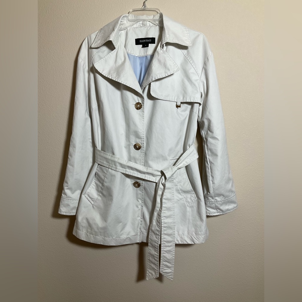 Ellen Tracy Trench Coat White Sz M